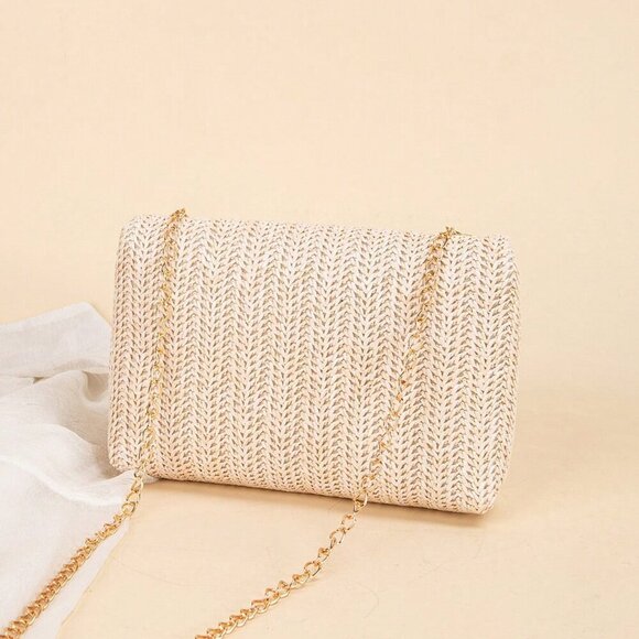 Beige Casual Women's Shoulder Bag With Chain - Picture 4 of 5